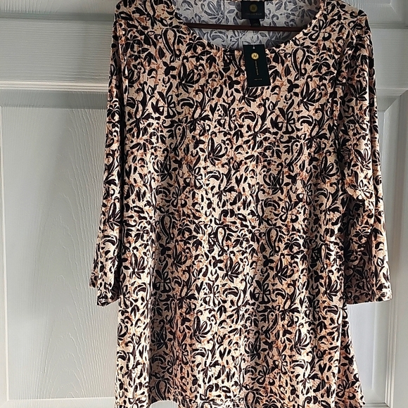 NWT JM Collection Petite 3/4  Sleeve Curved Hem Knit Tunic XL Tan/Black - Picture 2 of 12